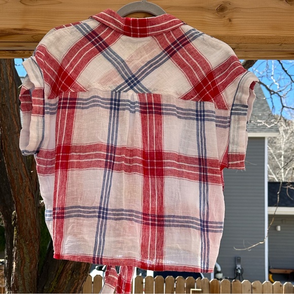 RAILS Linen Amelie Plaid Tie Front Crop Top Blouse medium - Picture 7 of 15